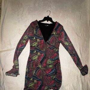 Fashion Nova Multicolor Butterfly Long Sleeve Dress